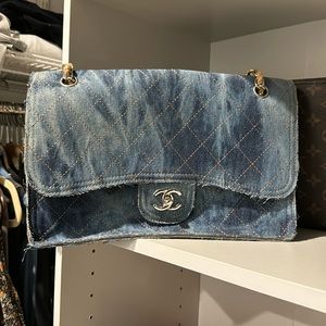 Large denim flap bag